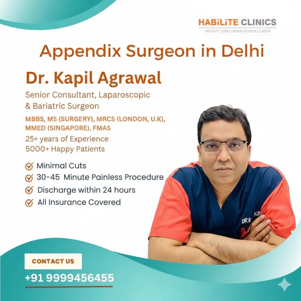 Dr Kapil Agrawal best Appendix surgeon in Delhi Appendicitis surgery specialist Doctor in Delhi Dr Kapil Agrawal