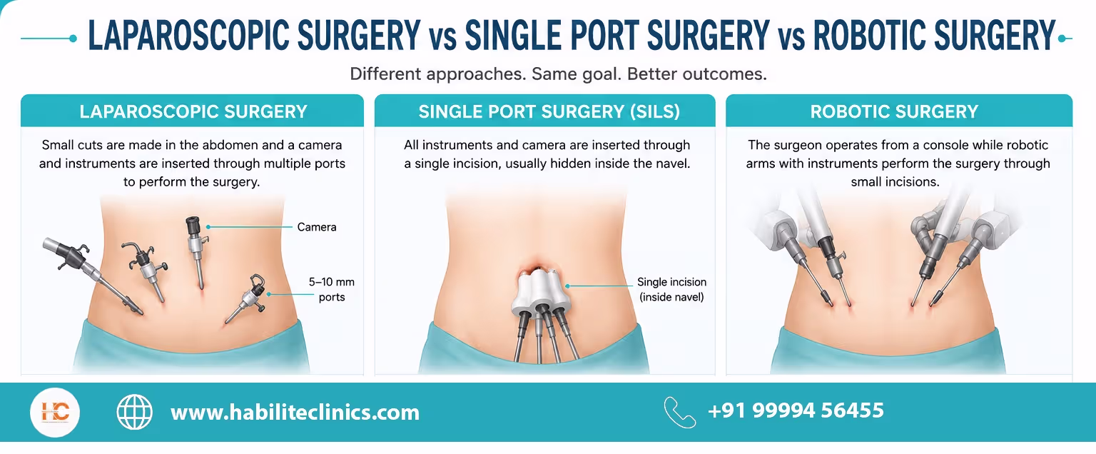 laproscopic vs robotic surgery vs single port surgery